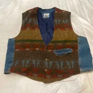 Express Vintage 90’s Y2K Multicolor Wool Denim Navajo cot girl Vest 2522